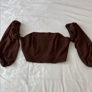 wild fable Brown Off-Shoulder Puff Sleeve Crop Top